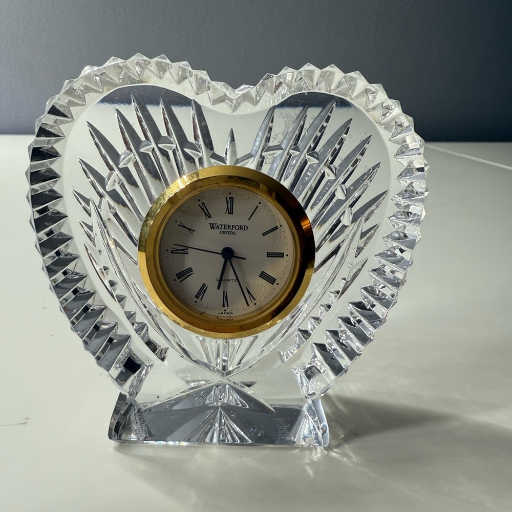 Waterford Crystal Heart Clock with Gold Trim